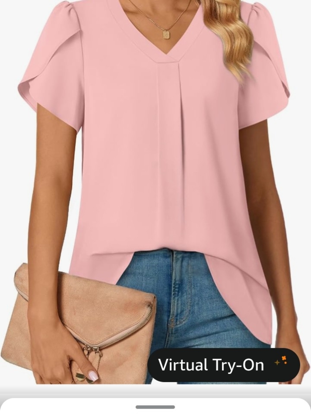 Women’s Pink V-Neck Flutter Sleeve Blouse